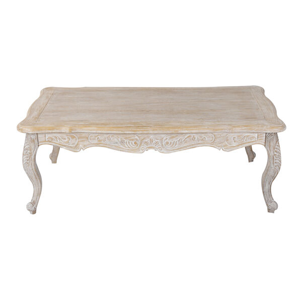 Lille Coffee Table Oak White Washed Wooden & Beige Color Fabric Price