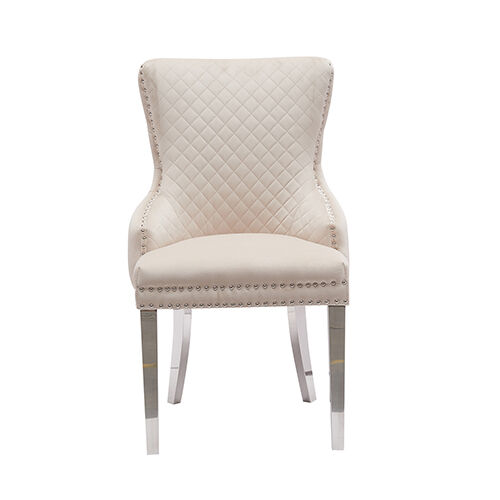 Lyon 2x Dining Chair Beige Velvet STAINLESS Legs Price