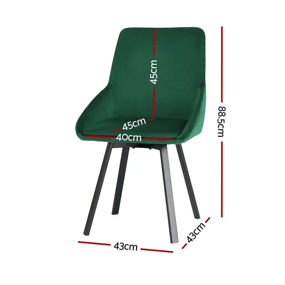 Dining Chairs Set of 2 Velvet Swivel Base Green Price