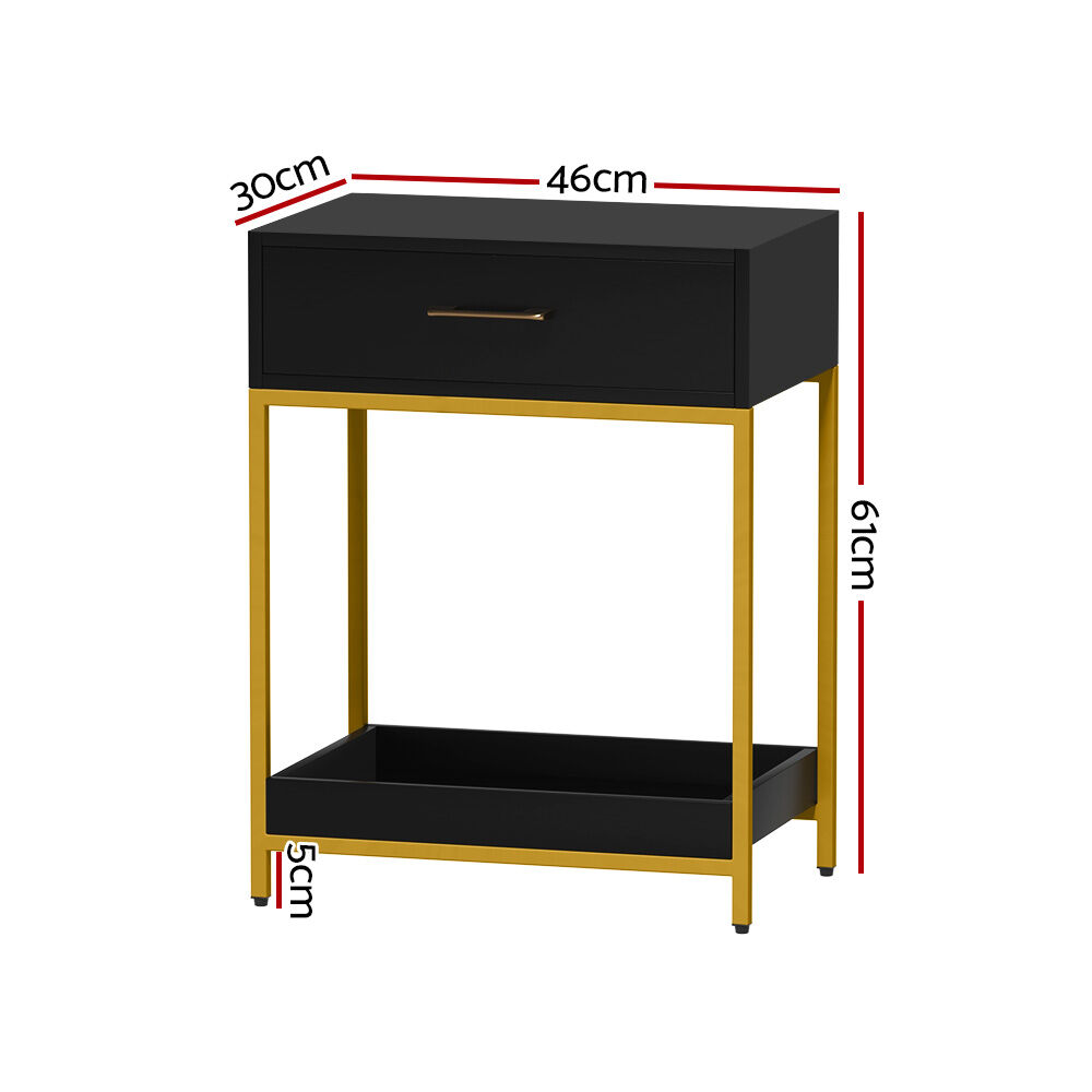 Bedside Table Drawers Side Table Shelf Storage Nightstand Black MASON Price