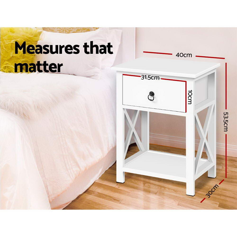 2 X Bedside Table 1 Drawer with Shelf - EMMA White Price