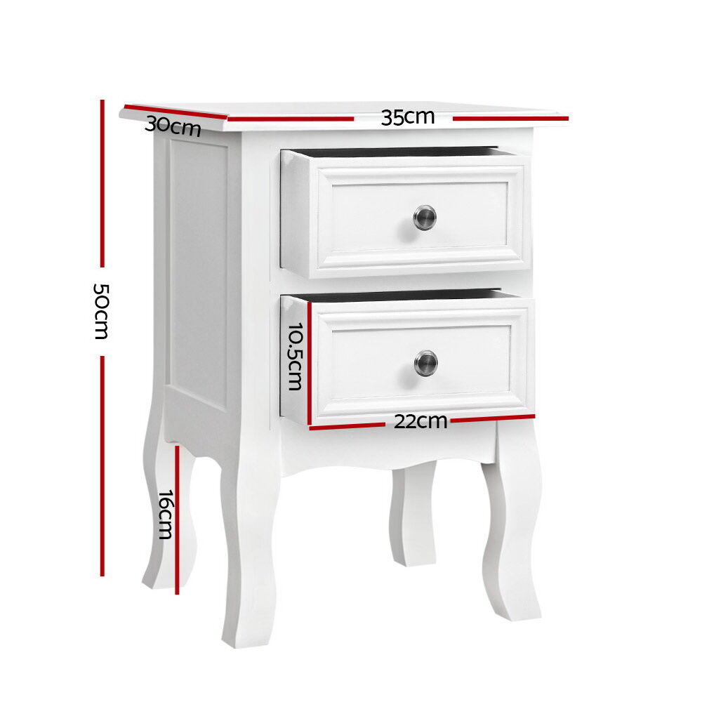Bedside Table 2 Drawers - BISSET White Price