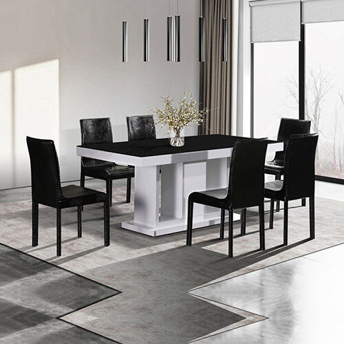 Espresso B&W Dining Table with 6X Black Chair Price