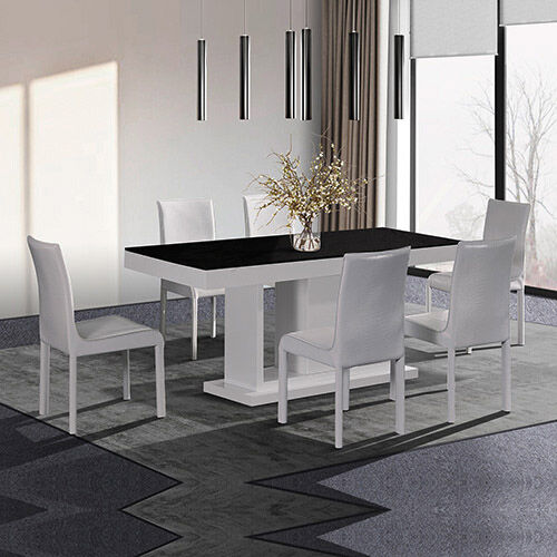 Espresso B&W Dining Table with 6X White Chair Price