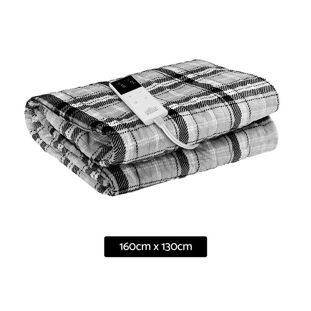 Bedding Electric Throw Rug Flannel Snuggle Blanket Washable Heated Grey and White Checkered Price