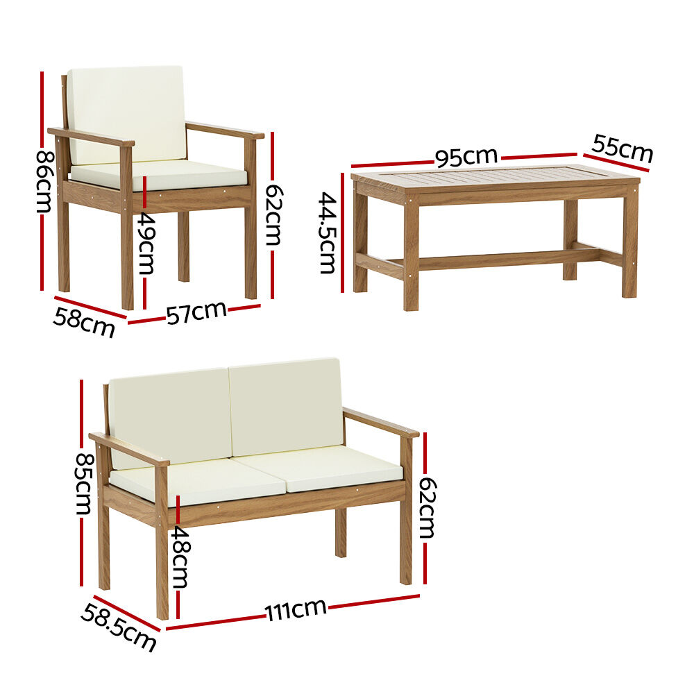 4-Piece Outdoor Sofa Set Wooden Couch Lounge Setting Price
