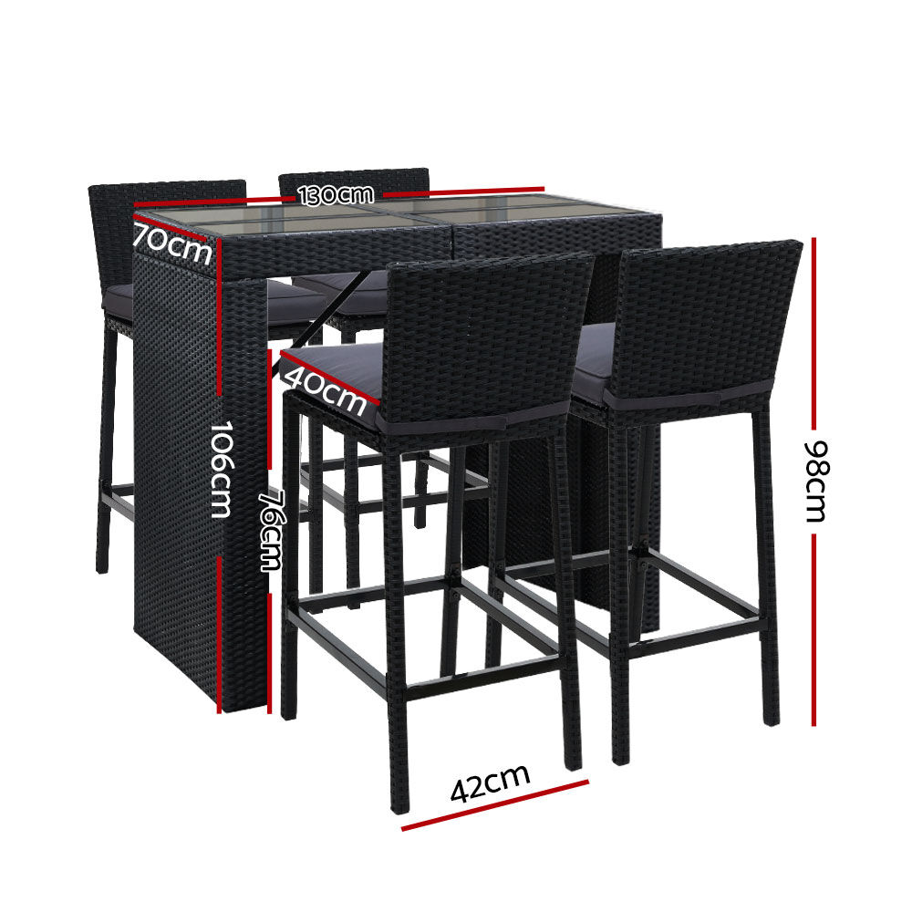 5-Piece Outdoor Bar Set Dining Table Stools Wicker Patio Setting Price