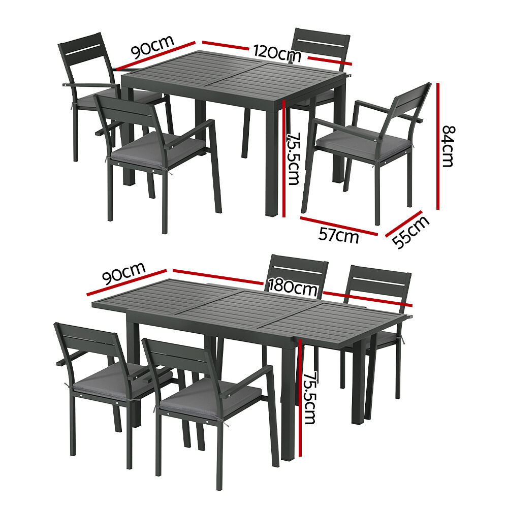 Outdoor Dining Set 5 Piece Aluminum Extendable Table Setting Black Price