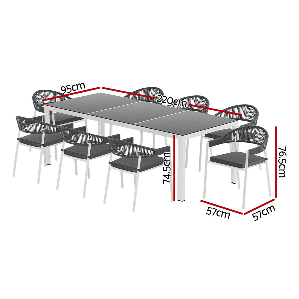 Outdoor Dining Set 9 Piece Steel Table Chairs Setting White Price