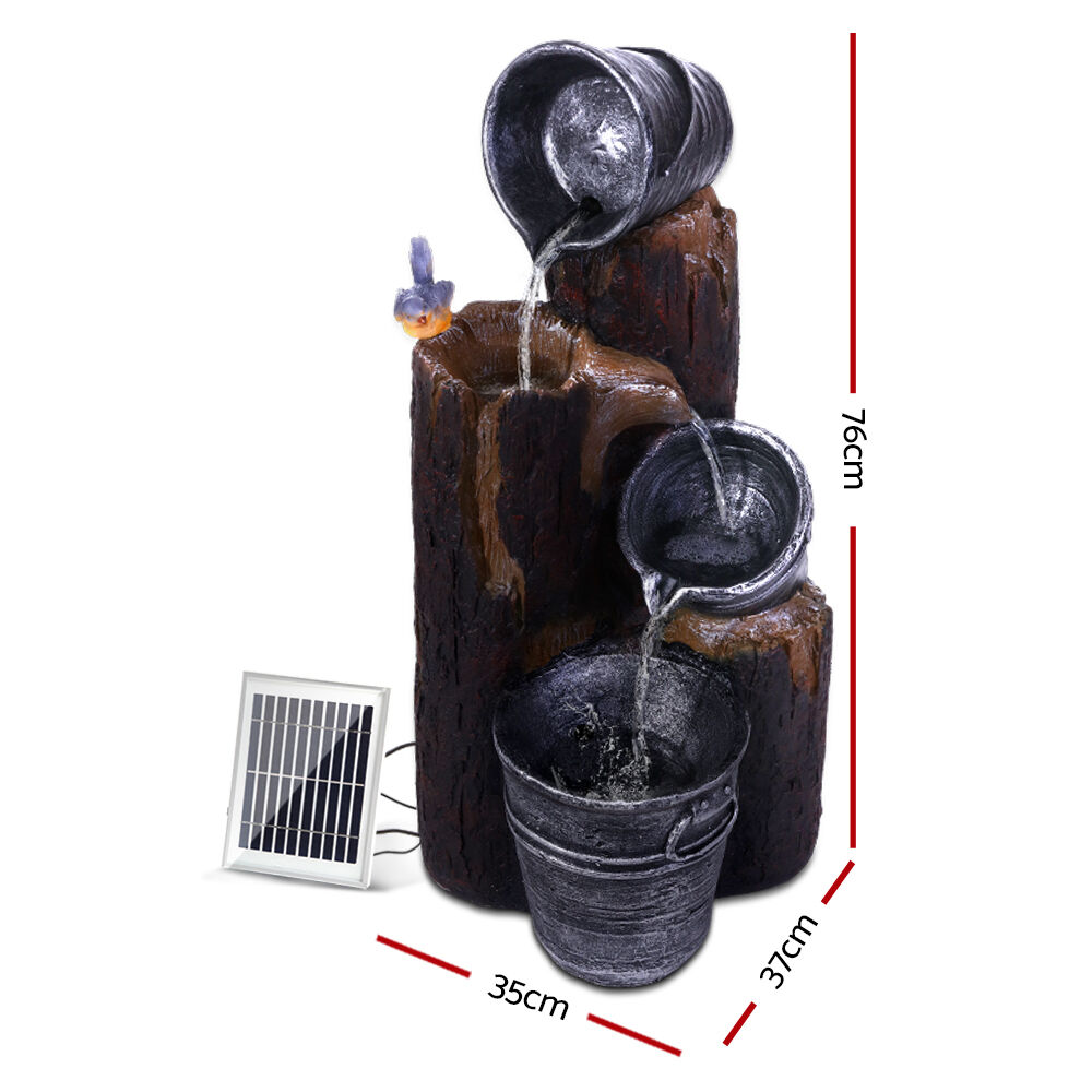 Gardeon Solar Water Feature Cascading Fountain 3-Tier Bucket LED light Bird 76CM Price