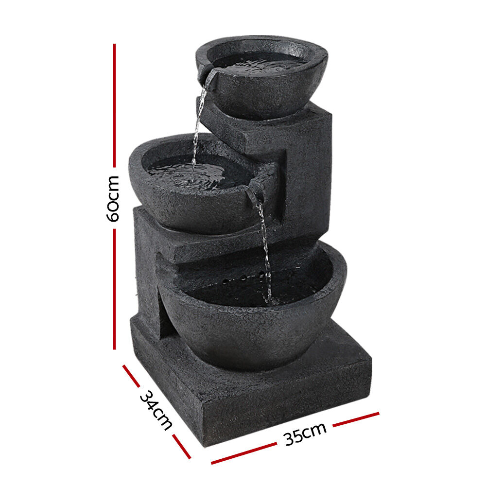 Gardeon Solar Water Feature Cascading Fountain 3-Tier Bowl LED Lights 60CM Blue Price