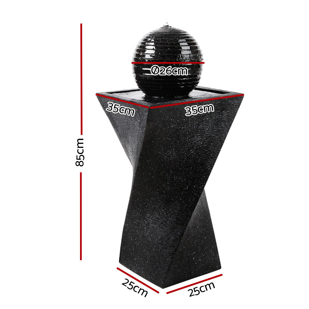 Gardeon Solar Water Feature Twisted Fountain LED Light Bird Bath 85CM Black Price
