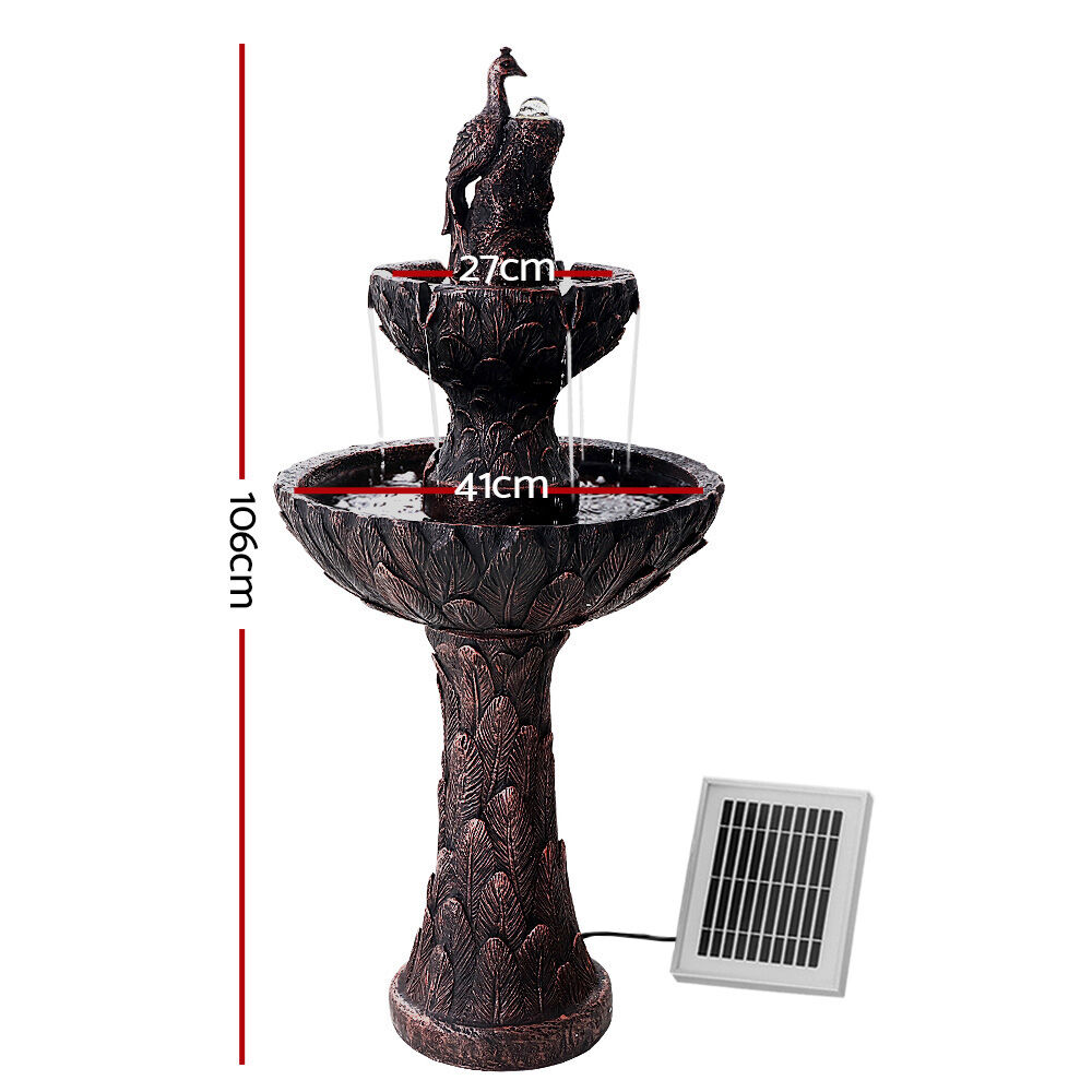Gardeon Solar Water Feature Tier Fountain with Pump Kit Bird Bath 106CM Peacock Price