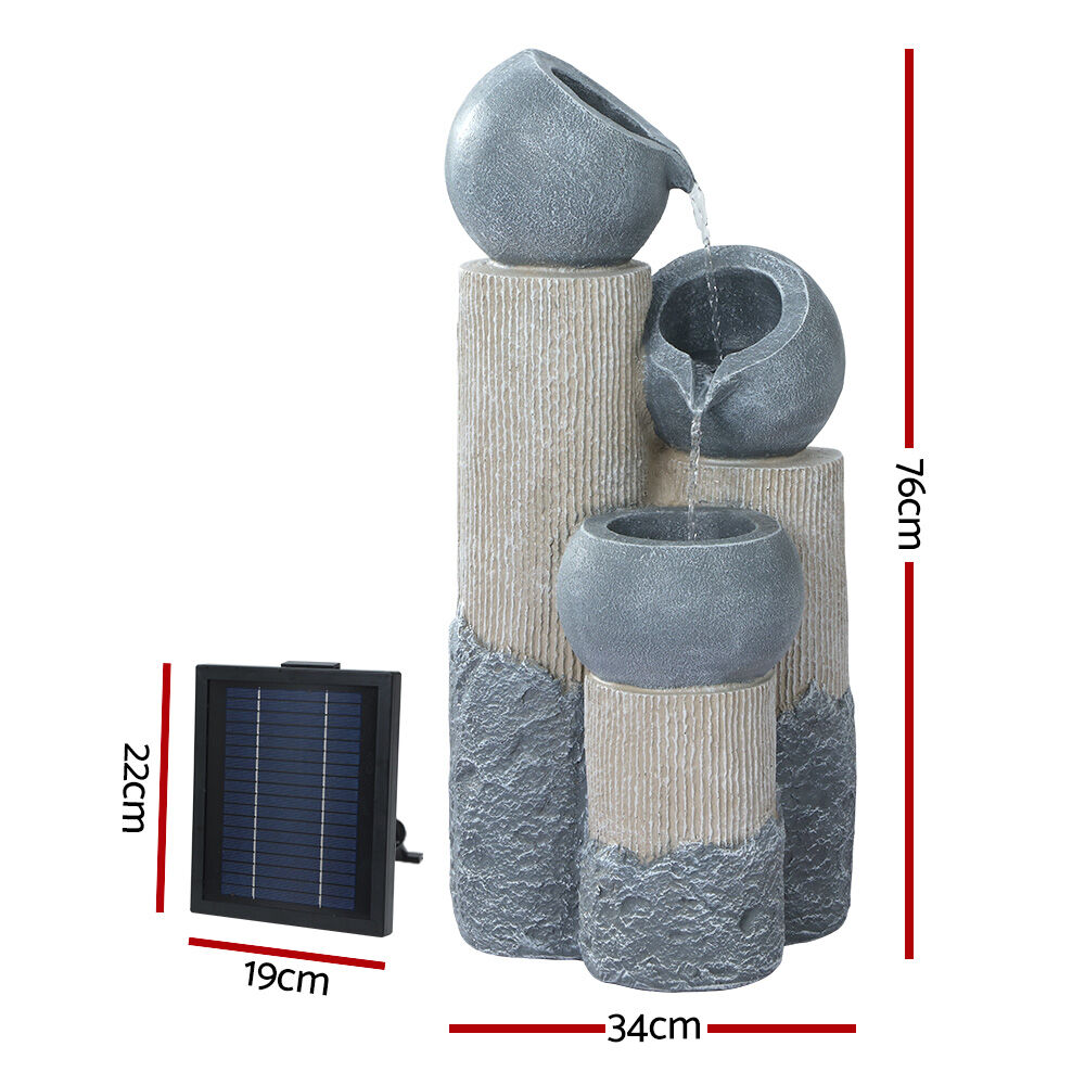 Gardeon Solar Water Feature Cascading Fountain 3-Tier Pot LED Lights 76CM Grey Price