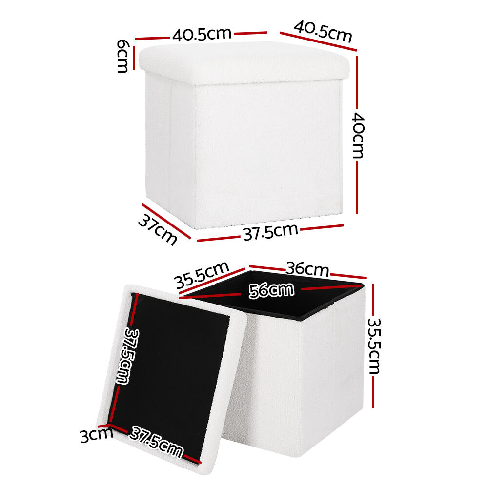 Ottoman Storage Foot Stool Square Teddy Fabric White Price