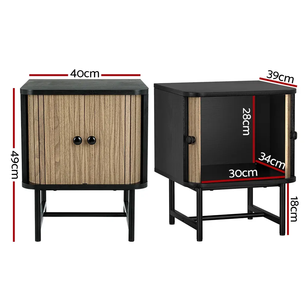 Bedside Table Side End Table Slidng Doors Storage Nightstand Black BORIS Price