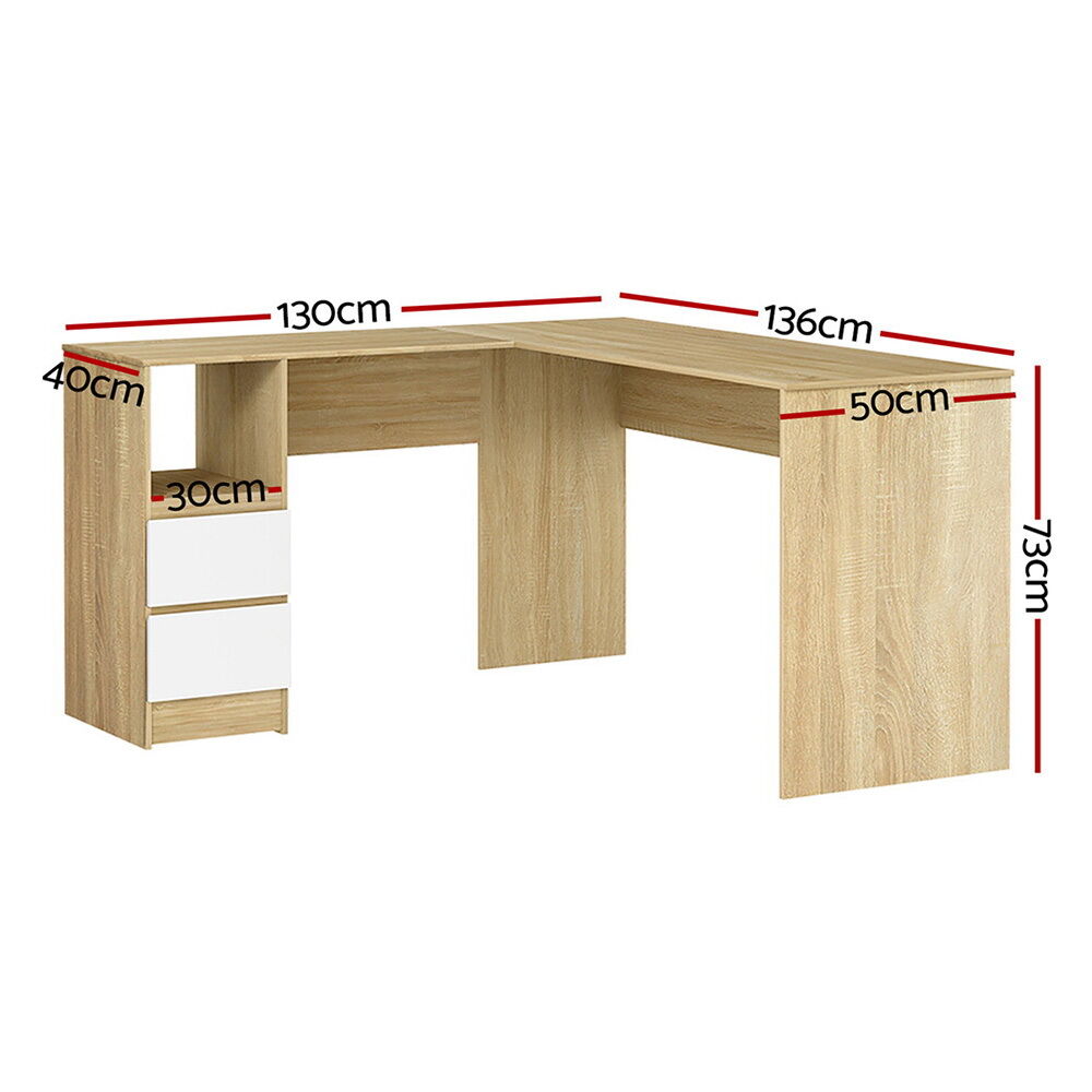 Computer Desk Drawer Cabinet L-Shape Oak 136CM Price