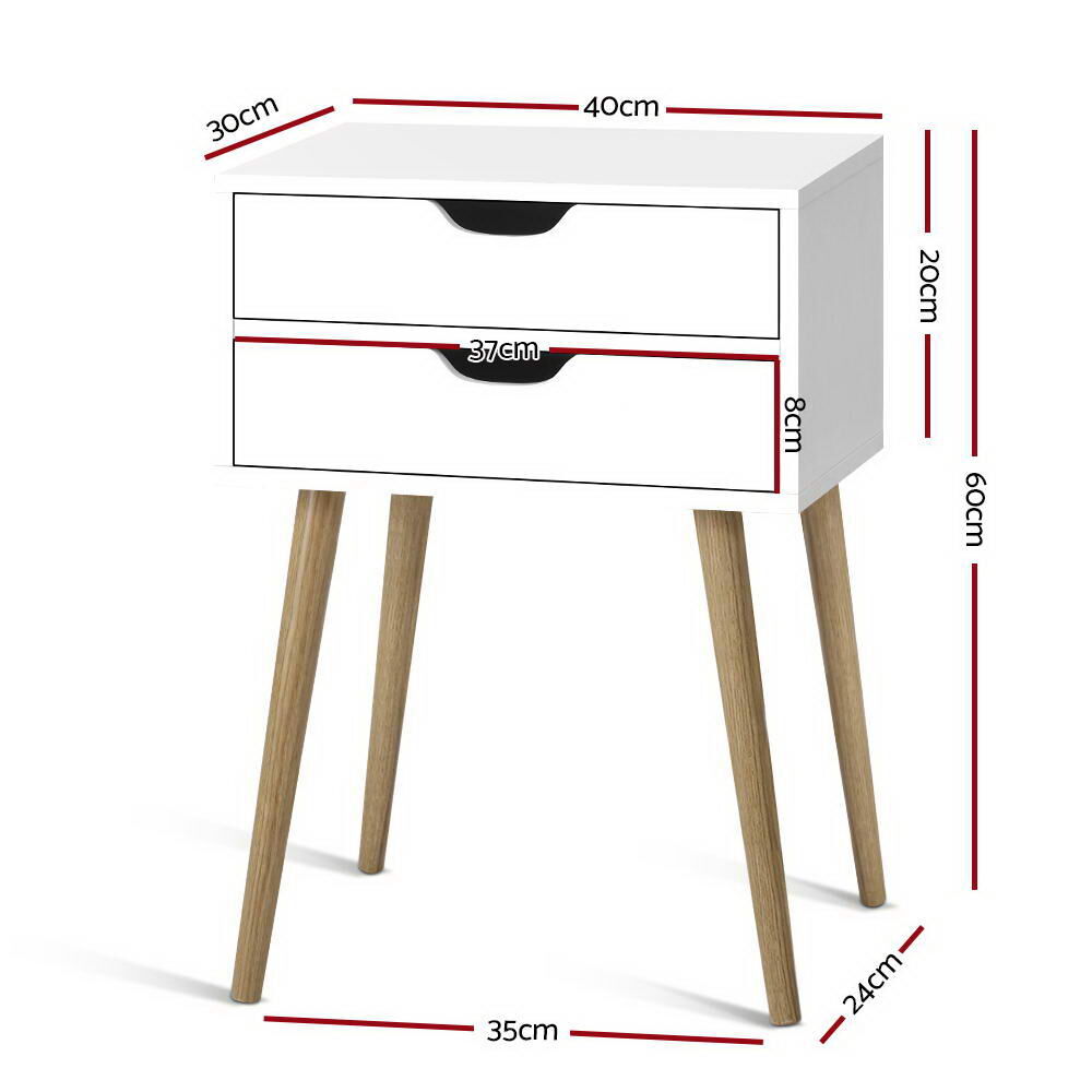 Bedside Table 2 Drawers - BODIE White Price