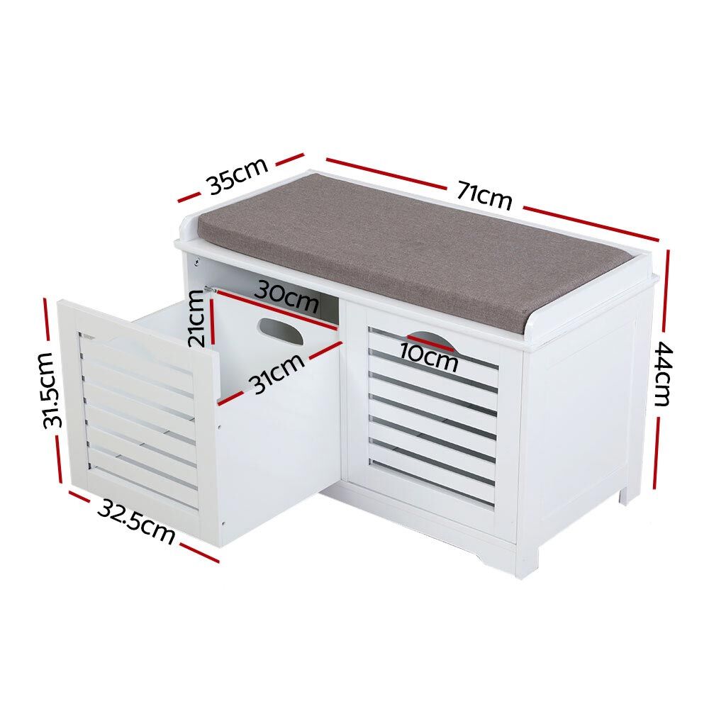 Fabric Shoe Bench with Drawers - White & Grey Price