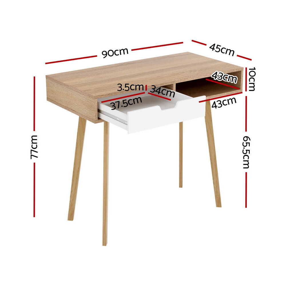 Computer Desk Drawer Cabinet Shelf Oak 90CM Price