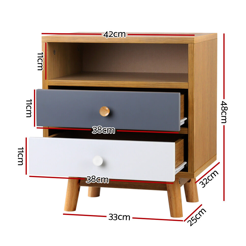 Bedside Table 2 Drawers with Shelf - BERTHA Oak Price