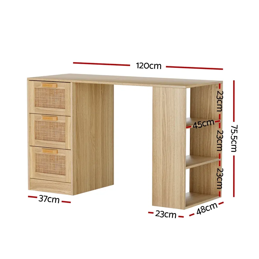 Computer Desk Drawer Shelf Home Office Study Table Rattan Oak 120CM Price