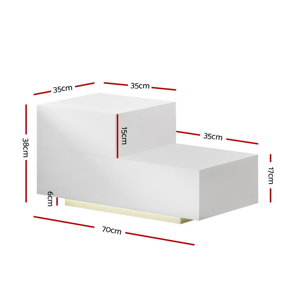 Bedside Tables LED 2 Drawers - REMI White Price
