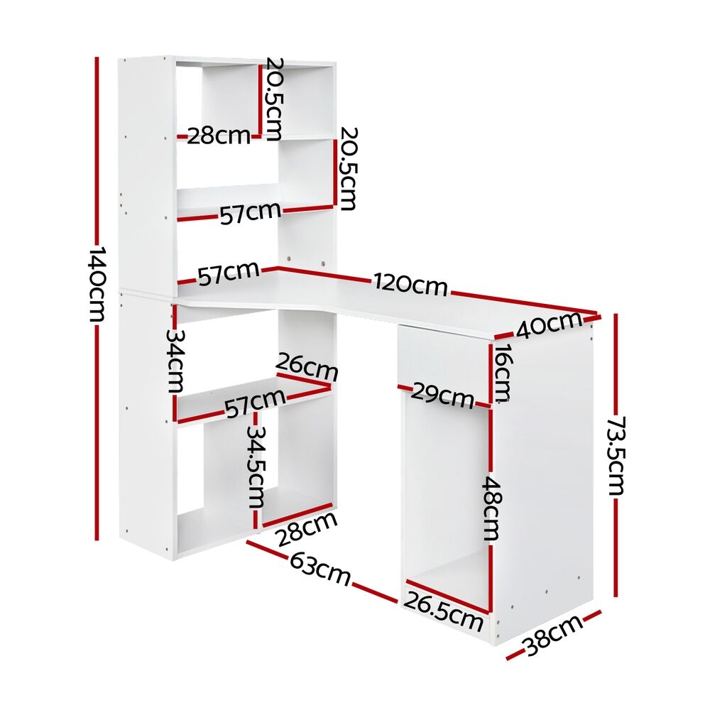 Computer Desk Bookshelf Drawer Cabinet White 120CM Price