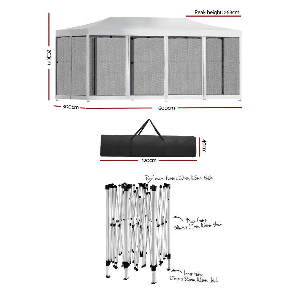 Gazebo Pop Up Marquee 3x6m Wedding Party Outdoor Camping Tent Canopy Shade Mesh Wall White Price