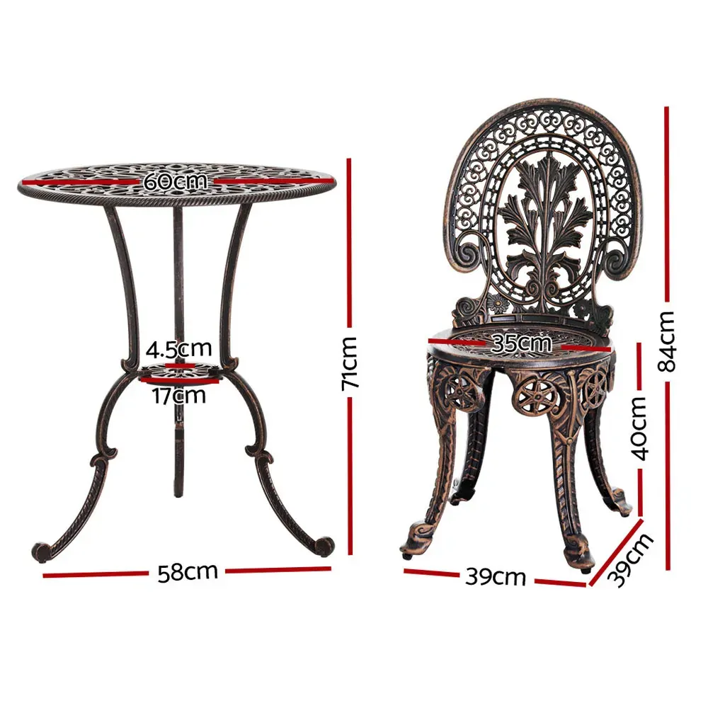 Gardeon 3PC Patio Furniture Outdoor Bistro Set Dining Chairs Aluminium Bronze Price