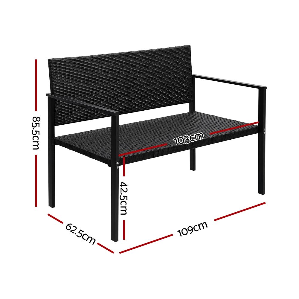 Outdoor Garden Bench Seat Rattan Chair Steel Patio Furniture Park Black Price