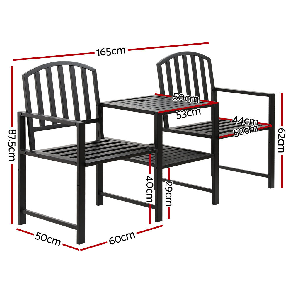 Outdoor Garden Bench Seat Loveseat Steel Table Chairs Patio Furniture Black Price