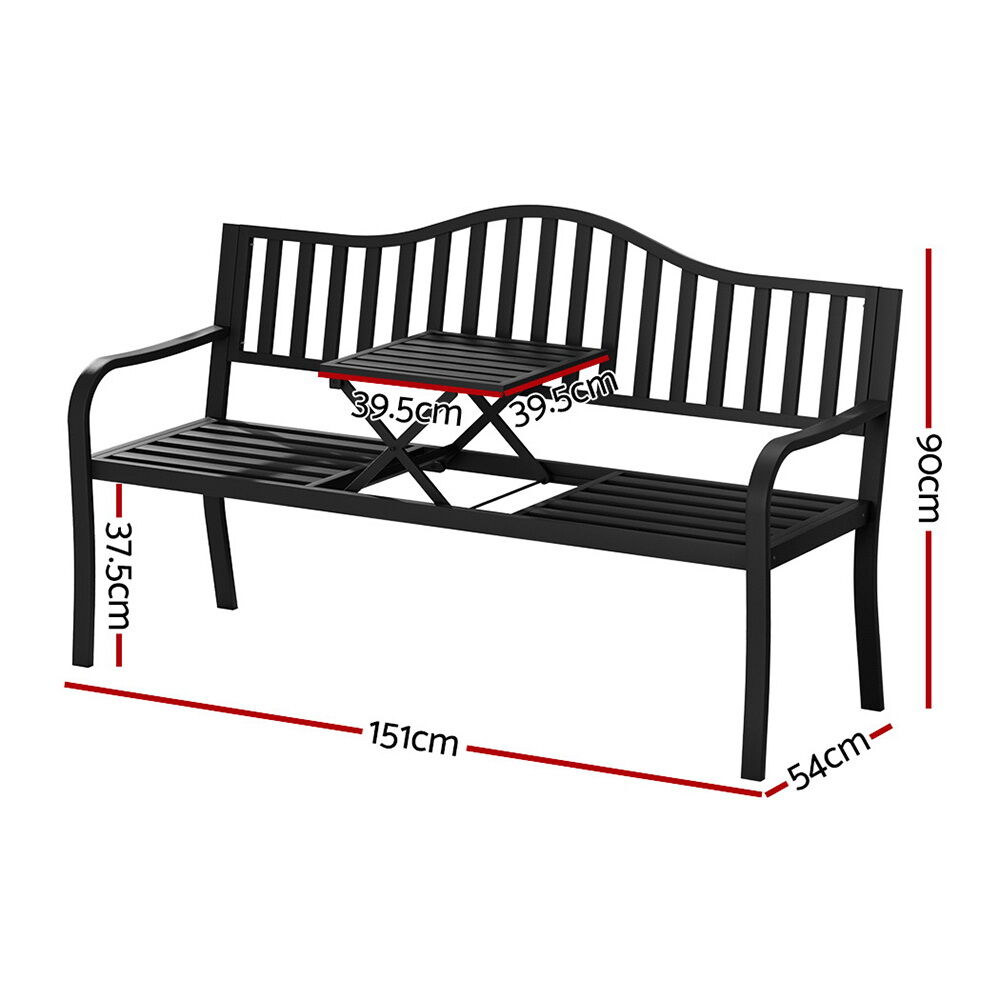 Outdoor Garden Bench Seat Loveseat Steel Foldable Table Patio Furniture Black Price