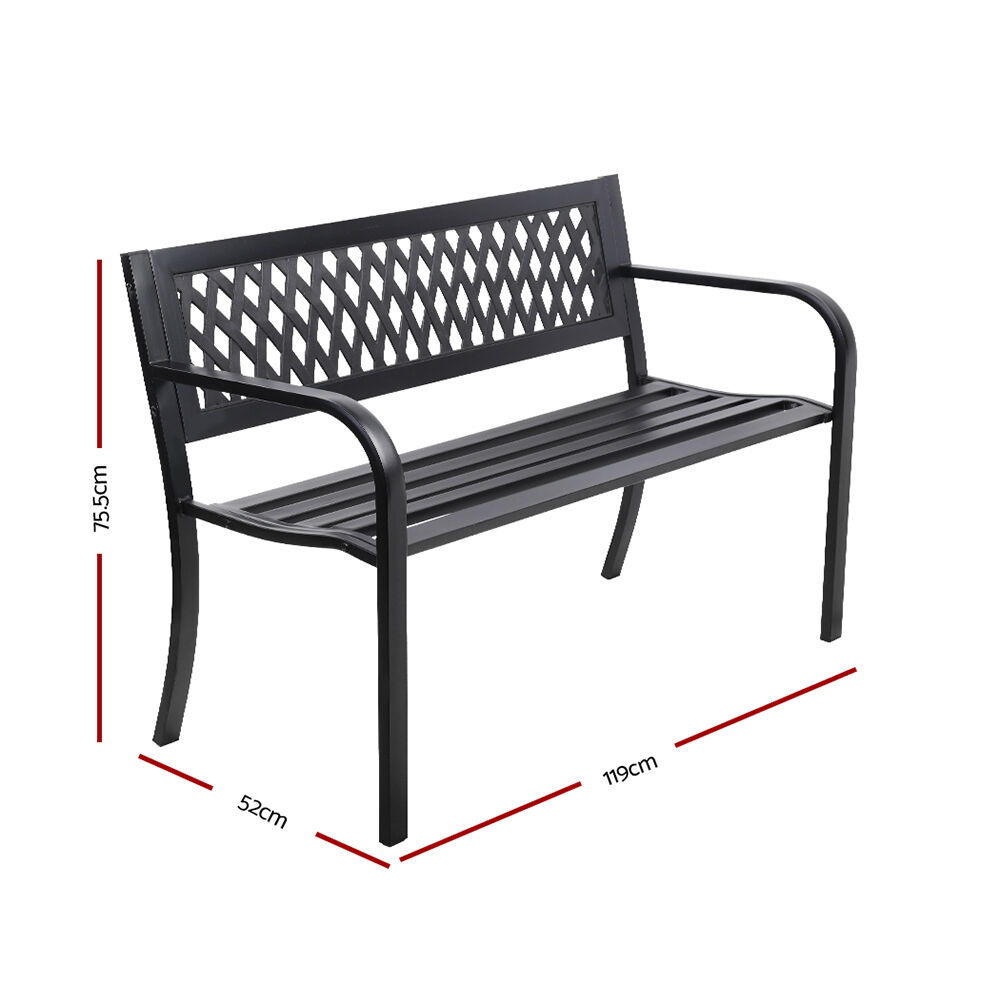 Outdoor Garden Bench Seat Steel Outdoor Furniture 2 Seater Park Black Price