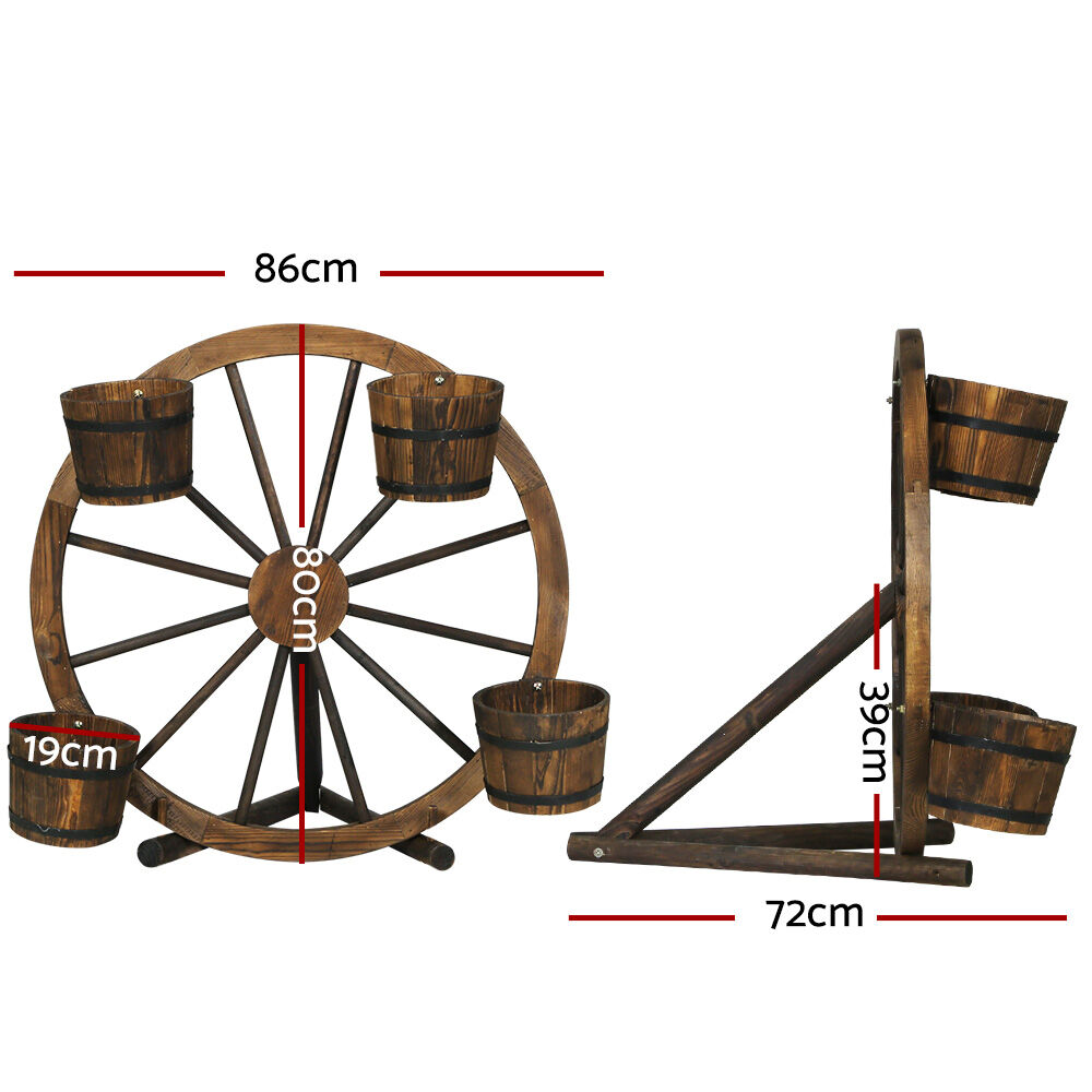 Garden Decor Plant Stand Outdoor Ornament Wooden Wagon Wheel 80cm Price