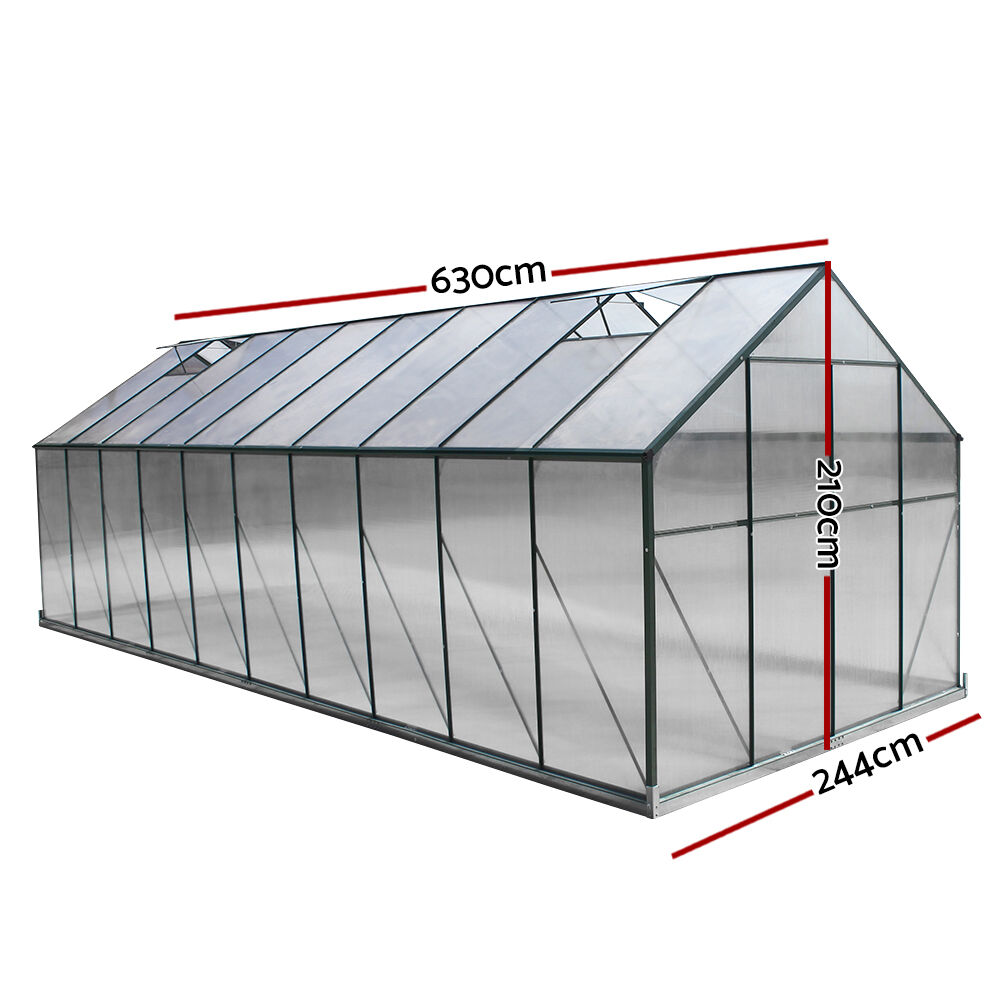 Greenhouse 6.3x2.44x2.1M Aluminium Polycarbonate Green House Garden Shed Price