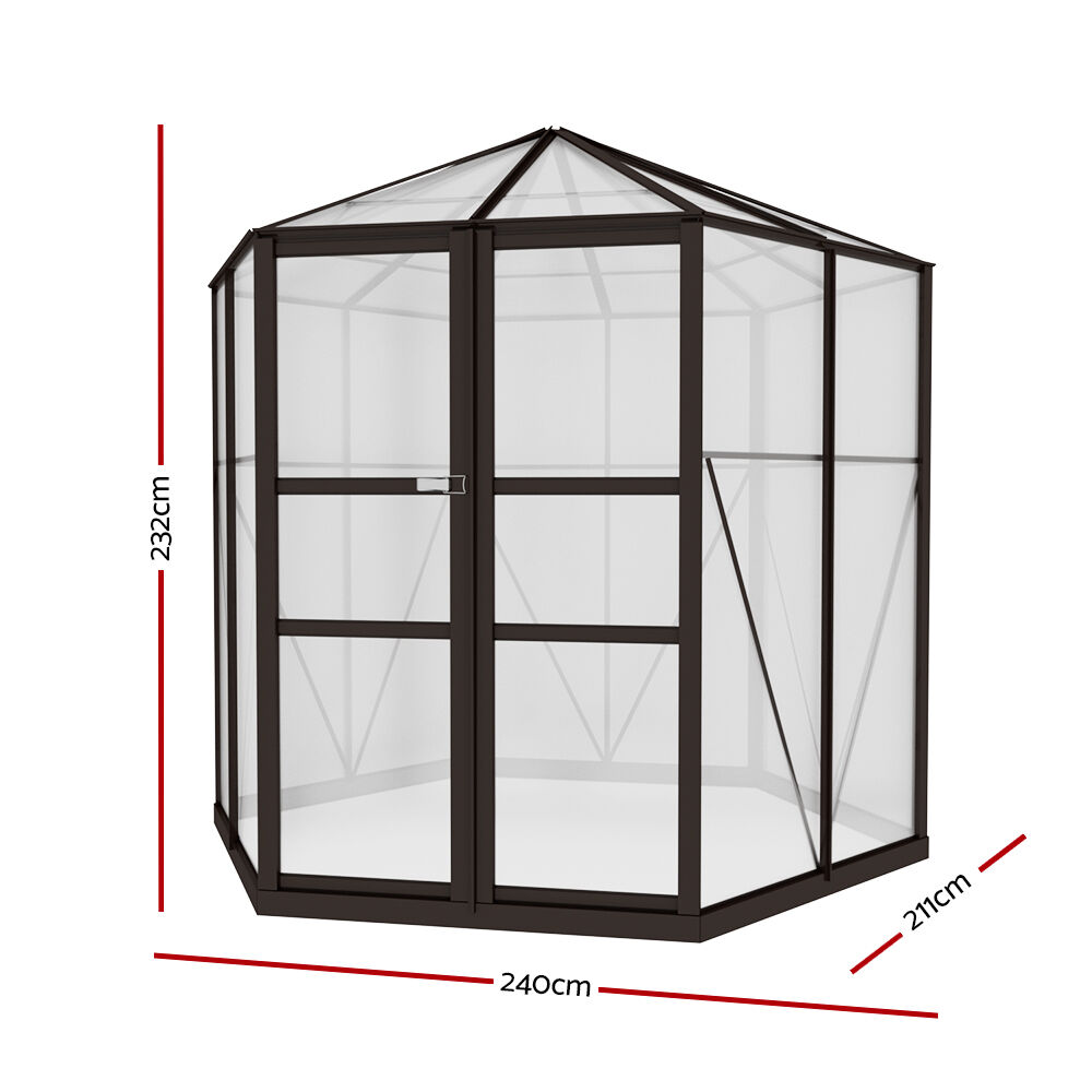 Greenhouse 2.4x2.1x2.32M Aluminium Polycarbonate Green House Garden Shed Price