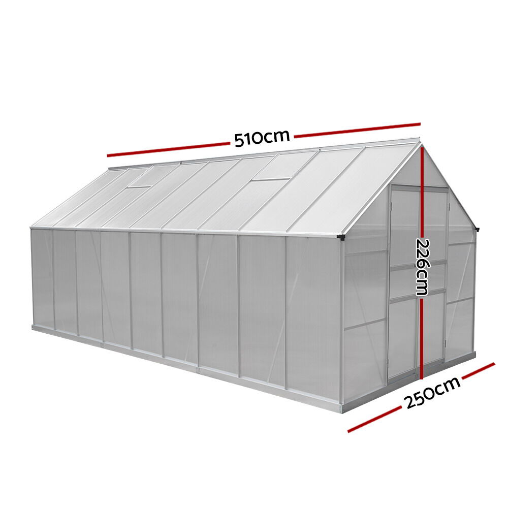 Greenhouse 5.1x2.5x2.26M Double Doors Aluminium Green House Garden Shed Price