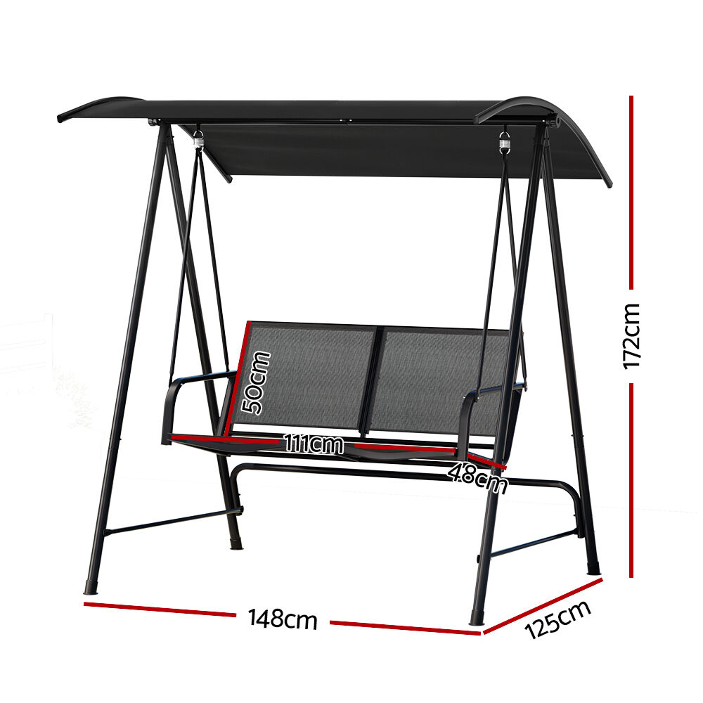 Gardeon Outdoor Swing Chair Garden Bench Furniture Canopy 2 Seater Black Price