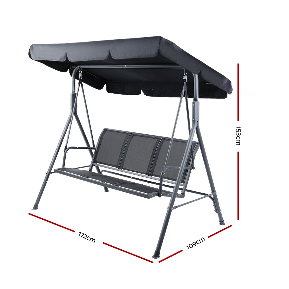 Outdoor Swing Chair Garden Bench Furniture Canopy 3 Seater Mesh Black Price