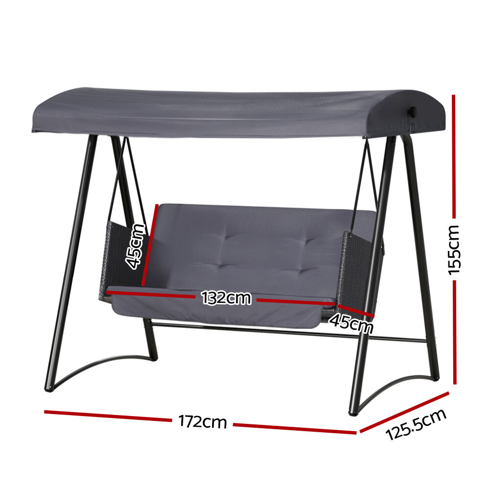 Outdoor Swing Chair Garden Bench Furniture Canopy 3 Seater Rattan Grey Price