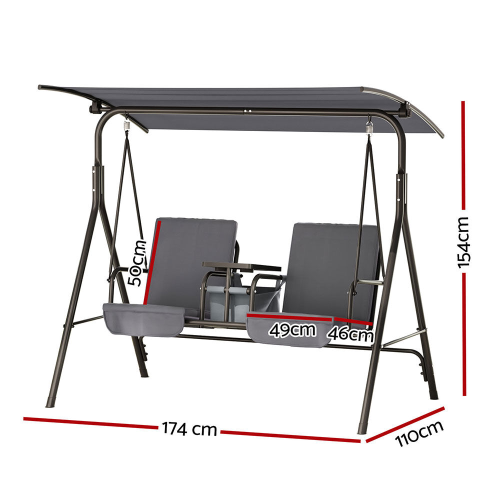 Outdoor Swing Chair Garden Furniture Canopy Cup Holder 2 Seater Grey Price