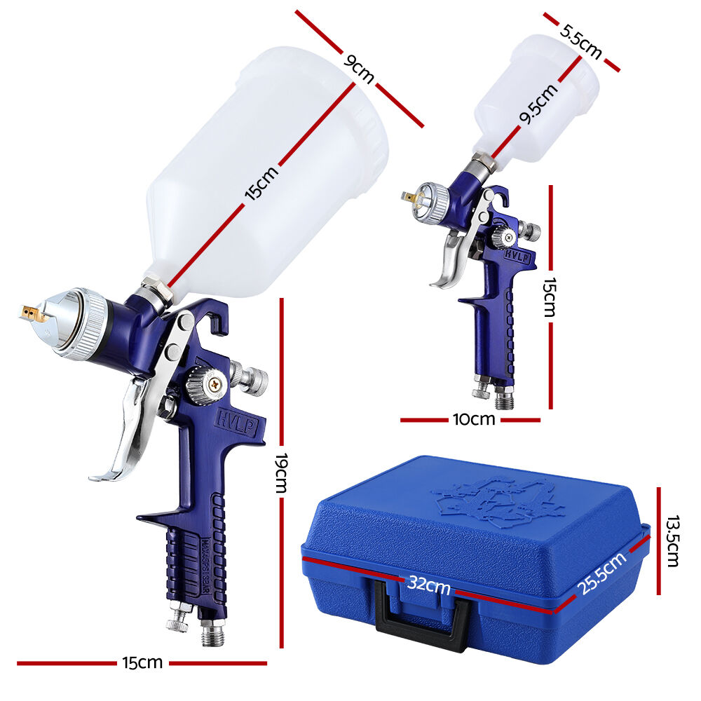 2PC HVLP Air Spray Gun Gravity Feed Cup Nozzles Included Price