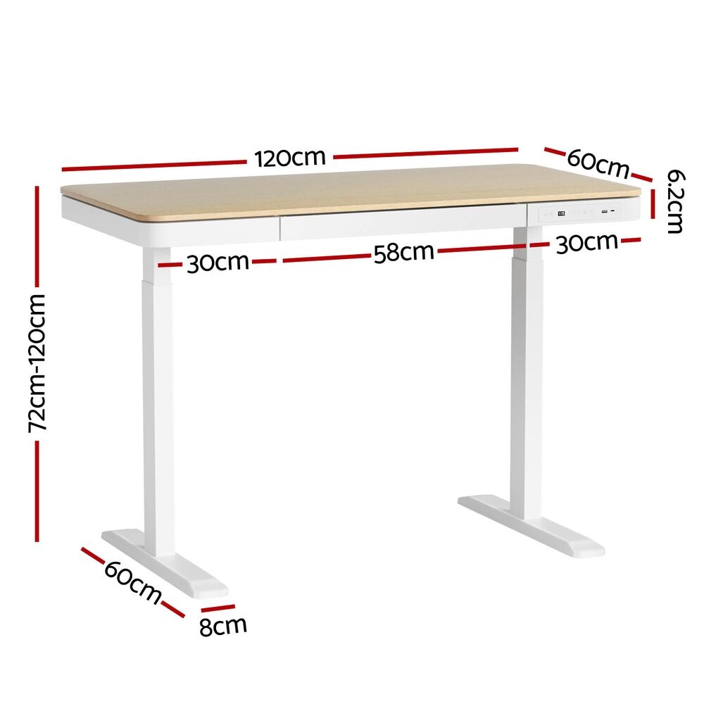 Standing Desk Motorised Electric Dual Motor Draw 120CM Oak Price