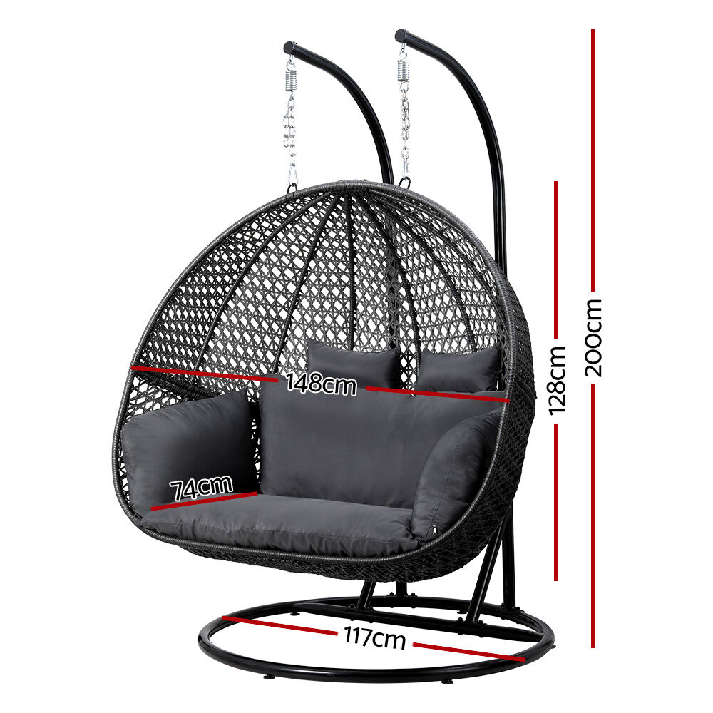 Outdoor Egg Swing Chair Hanging Pod Chair Wicker Cushion 2 Person Grey Price
