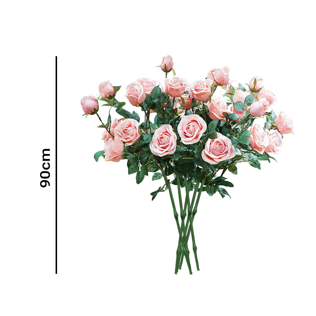 8 bunch artificial silk rose 5 heads flower fake bridal bouquet table decor light pink Price