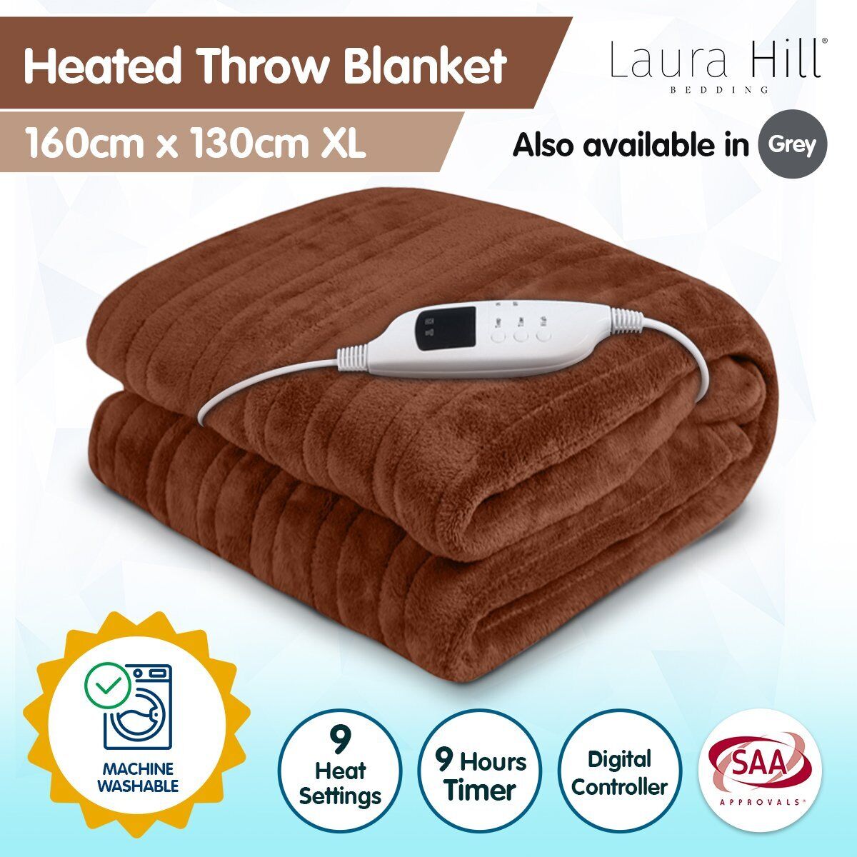 Hill Heated Electric Blanket Throw Rug Coral Warm Fleece Price