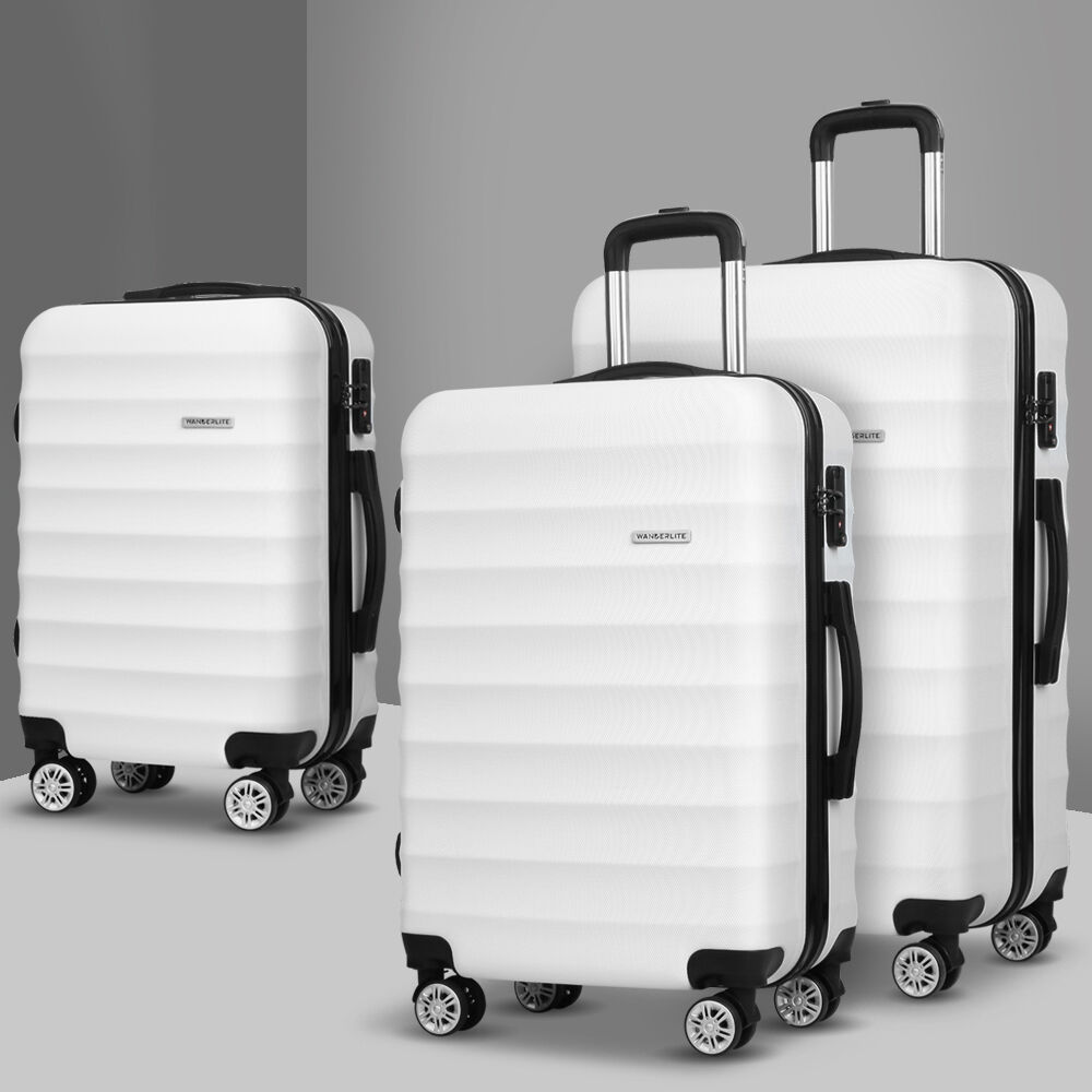 Luggage Trolley Set Travel Suitcase TSA Hard Case White Price