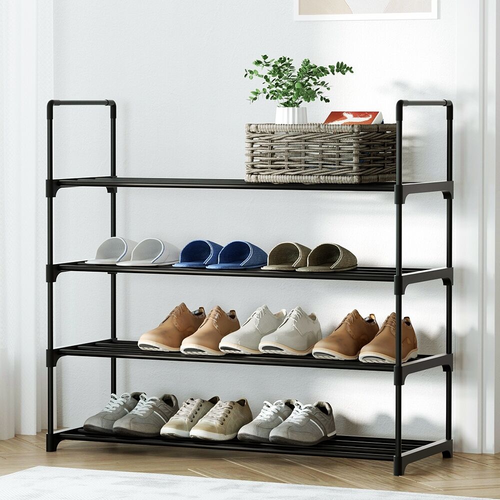 Shoe Rack Stackable Shelves 4 Tiers Shoes Storage Stand Black Price