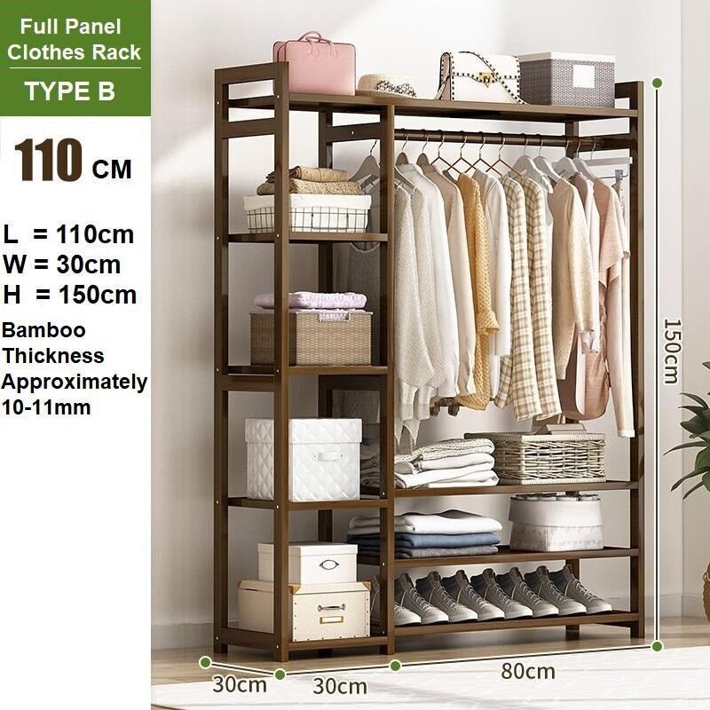 Bamboo Clothes Rack Garment Closet Storage Organizer Hanging Rail Shelf Dress room Price